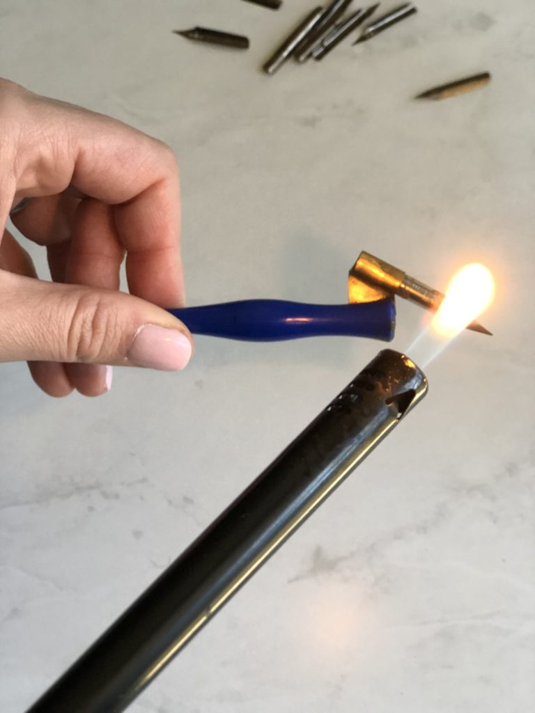how to prep your new calligraphy nibs, fire flame method